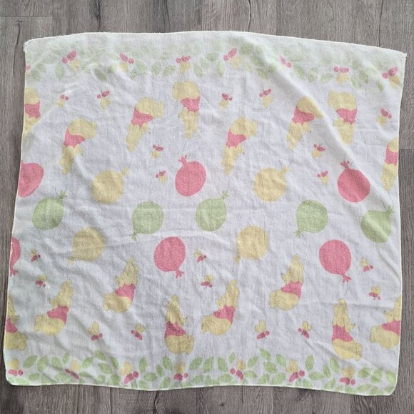 Vintage Disney Winnie The Pooh Baby Blanket With Balloons & Bees 30x30 Inches - Picture 2 of 3